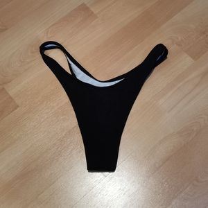 Black Ribbed Thong Bikini Bottoms